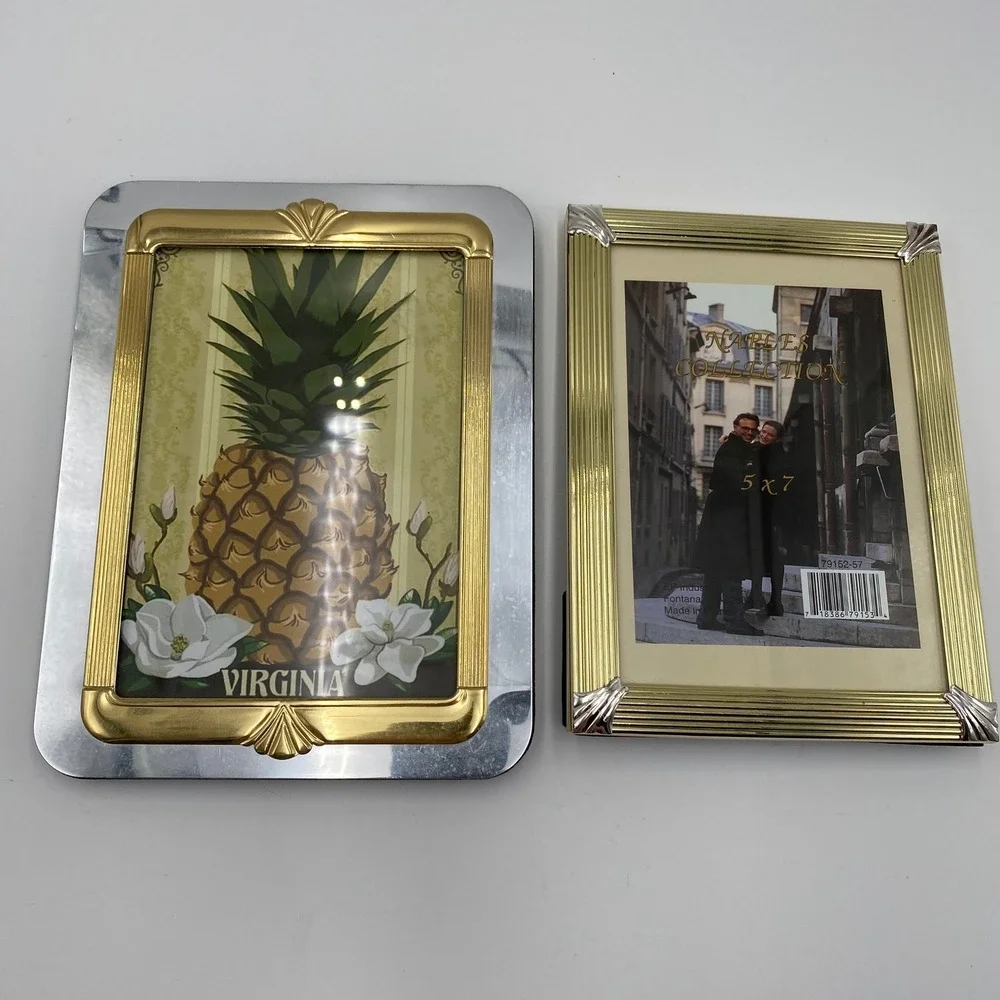 Two Tone Metal Picture Frames Set of 2 Vintage Gold Silver‎ Art Deco 5x7 Photo